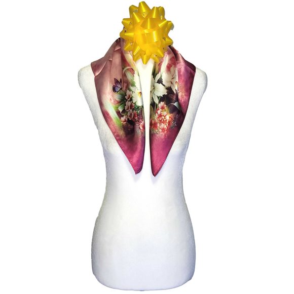 NWT Genuine 100% Mulberry Silk Satin Scarf 20"x20" Small Square Shawl 5401 - Picture 3 of 7